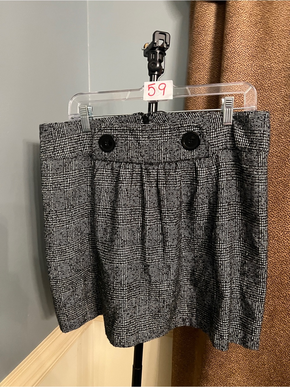 Michael Kors Black and White Plaid Mini Skirt with Button Detail